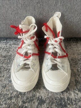 Converse White Sneakers with Red Accents